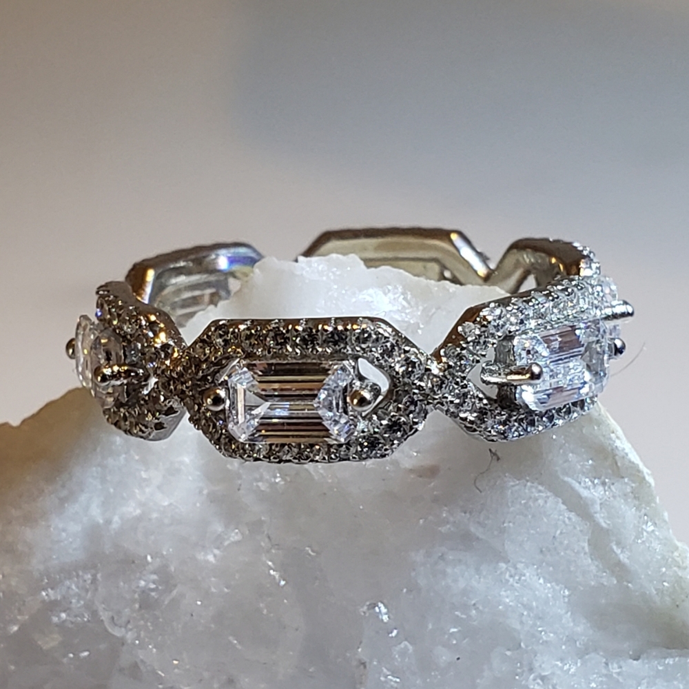 6-9, Eternity Band, HCD 925 Silver Band Ring, Open Lattice Pave Design